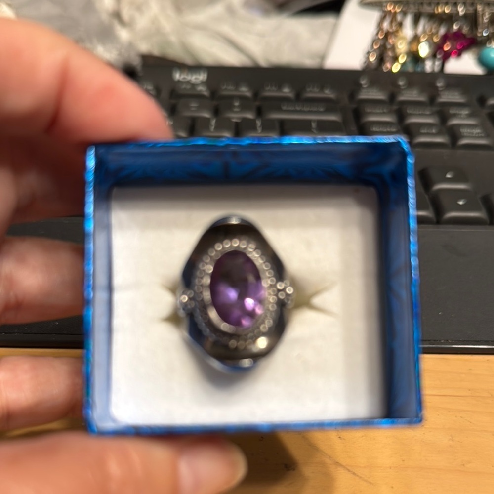 Bali Silver Ring with Purple Gem